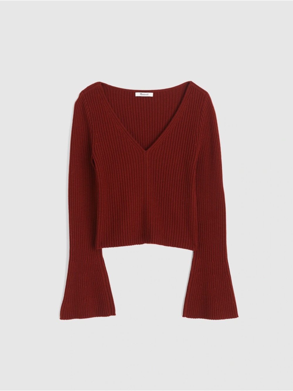 $98 msrp NWT Madewell Ribbed V-Neck Sweater merino wool xs bell sleeves